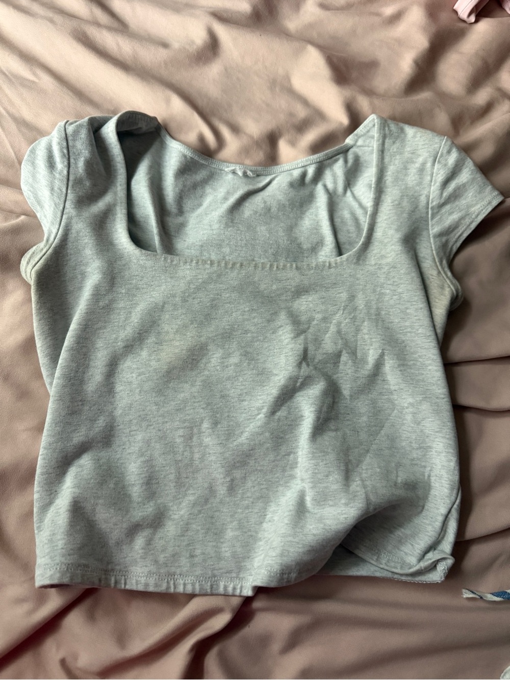 Garage Square Neck Short Sleeve Top - Light Gray